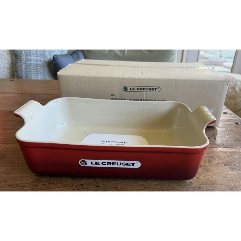 Le Creuset Stoneware Heritage Deep Rectangular Lasagna Dish 6.75qt Cerise NEW